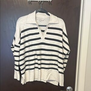 LOFT V-Neck Sweater - Black and Cream Stripes